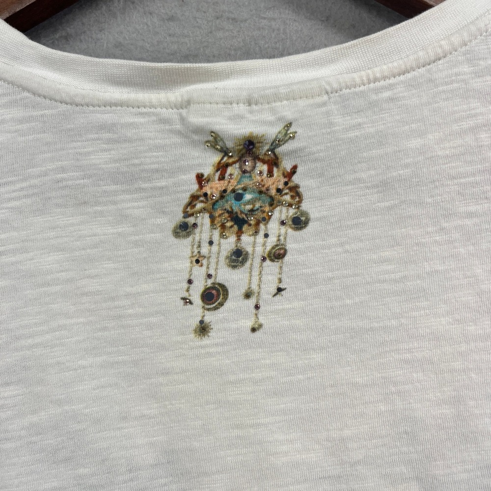Camilla T-Shirt Womens White Tiger Graphic Rhinestone Embellished Slub Knit Tee - Picture 4 of 9
